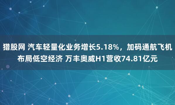 猎股网 汽车轻量化业务增长5.18%，加码通航飞机布局低空经济 万丰奥威H1营收74.81亿元